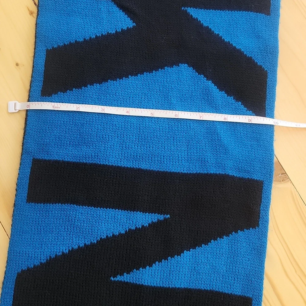 DKNY Womens BOLD Logo Fringe Scarf Wrap Black Blue One Size - Picture 12 of 12